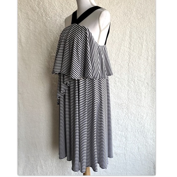 Lane Bryant Sz 14 16 Dress Black White Stripe Tier - Picture 2 of 6